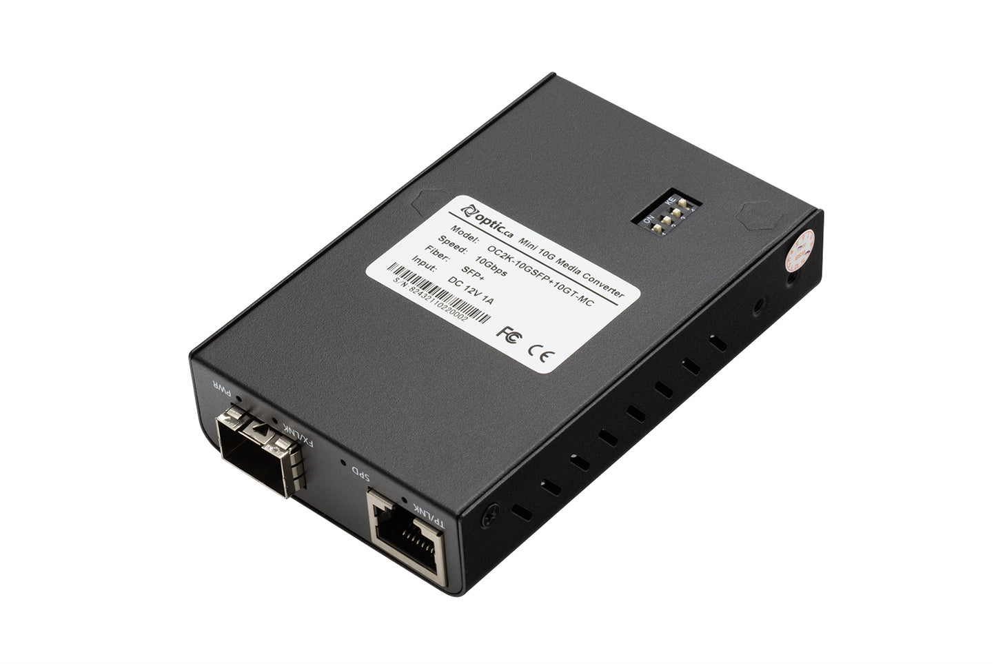 10GBASE-TX to 10GBASE-X Mini Media Converter, 12VDC, 1A external power supply 120VAC NA