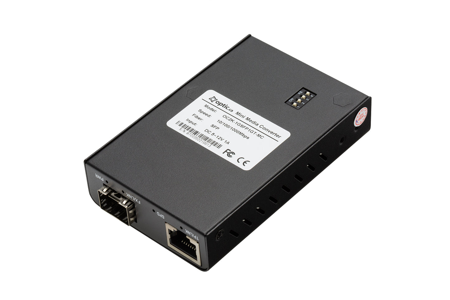 10/100/1000BASE-TX to 100/1000BASE-X Mini Media Converter, 5-12VDC, 0.5-0.25A external power supply 120VAC NA